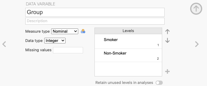 The data editor in jamovi where you can recode your variables using the recode option.