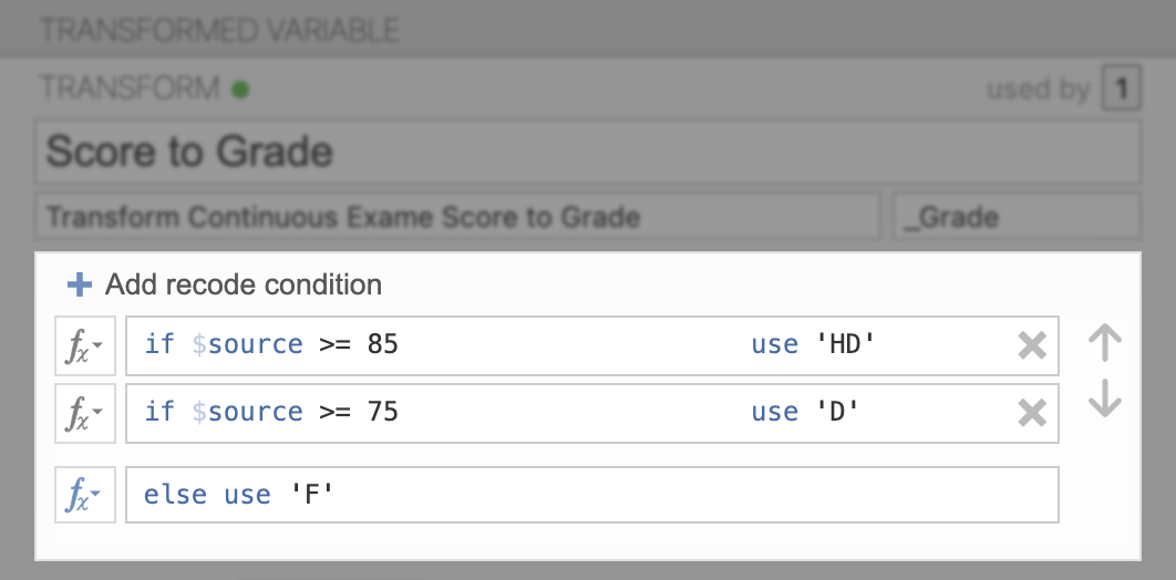 How to recode a variable using the transformed variable option.