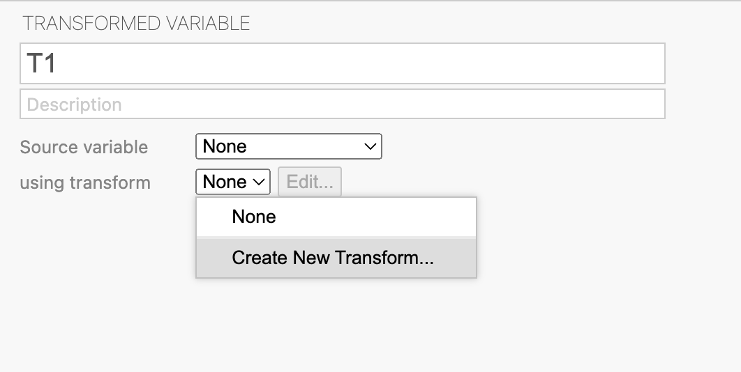 Example transformation variable editor using the transformed variable option.
