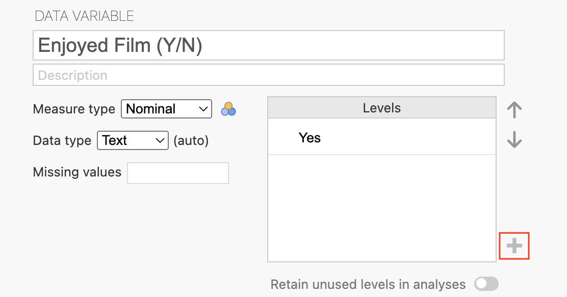 The data editor in jamovi where to add unused levels to be retained in analyses, even if they are not present in the data.
